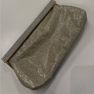 Elegant Silver and Gold, Stone Embossed Clutch Bag. Gold Chain Shoulder Strap.